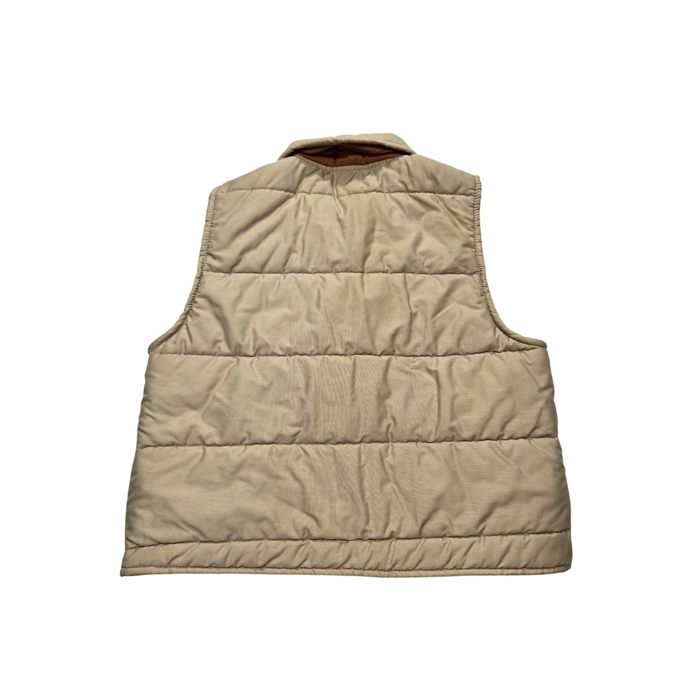 Vintage Tom Cat Nine Lives Puffer Vest Tan Quilted Snap Front Gorpcore XL Mens - Picture 2 of 7